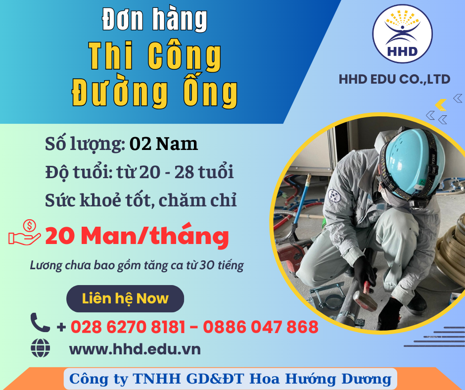 TUYỂN DỤNG 02 NAM TTS ĐƠN HÀNG THI CÔNG ĐƯỜNG ỐNG THÁNG 05/2024