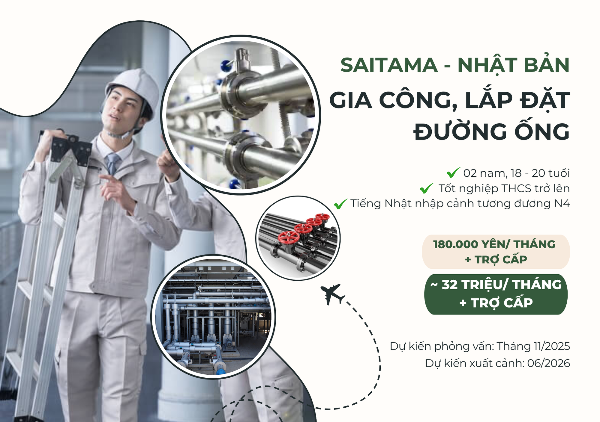 [TỈNH SAITAMA] TUYỂN DỤNG 02 NAM THỰC TẬP SINH - ĐƠN HÀNG ĐƯỜNG ỐNG